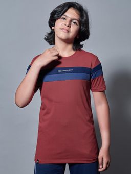 Technosport - Boys TECHNO DRY Colorblock Slim Fit Round Neck Sports T-shirt Red
