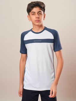 Technosport - Boys DOUBLE COOL Colorblock Slim Fit Round Neck Sports T-shirt White