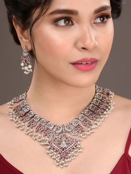 Saraf RS Jewellery - Oxidised Silver Toned Antique Temple Peacock Choker Jewellery (Set of 2)