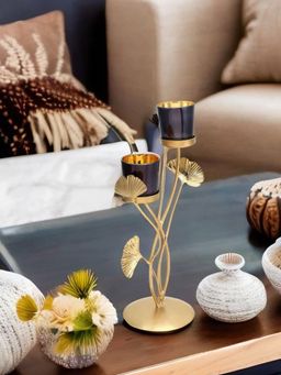 At Home by Nilkamal - Gingko Candle Stand (Black & Gold)