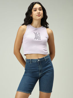 Outzidr - Beige Cotton Solid Embroidered Tank Street Style Top