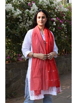 HOUSE OF MOXA - Red Handwoven Jamdani Dupatta