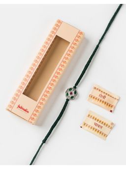 Fabindia - Women Green-Pink Stone Thread Rakhi with Roli Chawal