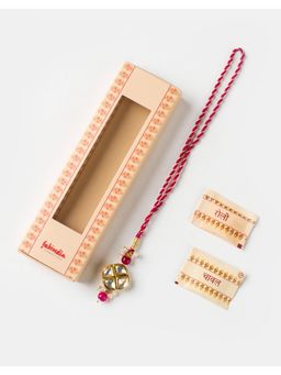 Fabindia - Women White Kundan Pink Beads Thread Rakhi with Roli Chawal