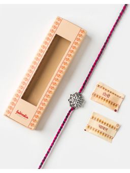 Fabindia - Women Silver Floral Thread Rakhi with Roli Chawal