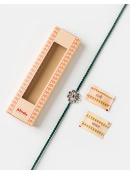 Fabindia - Women Pink Stone Silver Floral Thread Rakhi with Roli Chawal