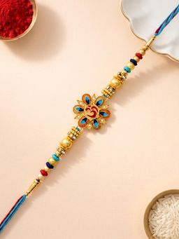 ADIVA - Handmade Om Floral Thread Rakhi with Roli Chawal-Chandan-Mishri and Card