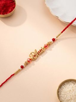 ADIVA - Handmade Bhai Script Thread Rakhi with Roli Chawal-Chandan-Mishri and Card