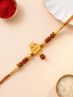 ADIVA - Handmade Trishul Rudraksha Thread Rakhi with Roli Chawal-Chandan-Mishri and Card