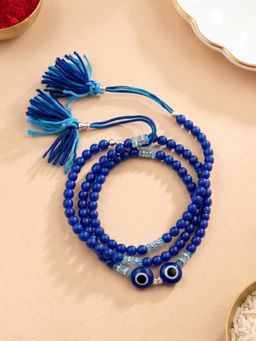 ADIVA - Handmade Double Evil Eye Rakhi with Roli Chawal-Chandan-Mishri and Card