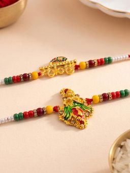 ADIVA - Handmade Lakshmi Mata Rakhi with Roli Chawal-Chandan-Mishri and Card (Pack of 2)