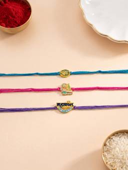 ADIVA - Shiv Mahakal Mahadev Rakhis with Roli Chawal-Chandan-Mishri and Card (Pack of 3)