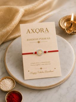 Axora Life - 925 Sterling Silver Swastik Stone Rakhi with Roli Chawal