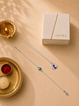 Axora Life - 925 Sterling Silver Peacock Bhaiya Bhabhi Rakhi with Lumba and Roli Chawal