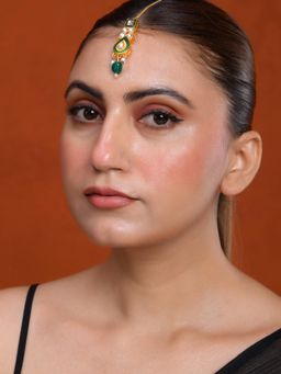 Silvermerc Designs - Gold Plated Green Kundan Meenakari Maangtikka