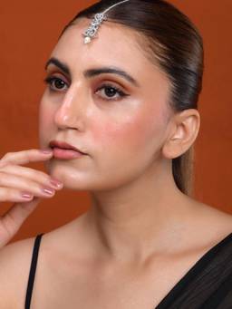Silvermerc Designs - Silver Plated American Diamond Pearl Maangtikka