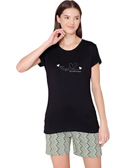 Bodycare - Womens Modal Printed Night Suit Of T-Shirt & Shorts -BSSS17504 Black (Set of 2)