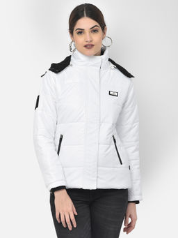 CRIMSOUNE CLUB - Women White Solid Detachable Hooded Jacket