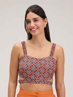 Twenty Dresses by Nykaa Fashion - Multicolor Geometric Print Sweetheart Neck Crop Top