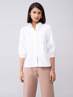 Twenty Dresses by Nykaa Fashion - Work White Solid Collar Neck Top