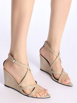 Twenty Dresses by Nykaa Fashion - Taupe Pointed Toe Strappy Criss-Cross Wedge Heels (EURO 41)