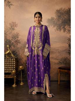 PRATAPSONS HERITAGE - Purple Royal Embellished Crepe Silk Kaftan Tunic with Inner