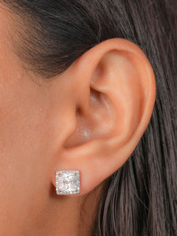 Johori - Silver Glistening Square Studs Earrings