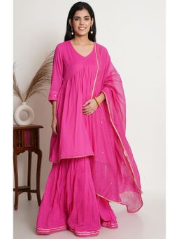 TANYA BERRY - Fuchsia Pink Kurta With Sharara And Dupatta (Set of 3)