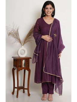 TANYA BERRY - Purple Yoke Anarkali Kurta With Pant And Dupatta (Set of 3)