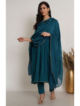 TANYA BERRY - Teal Green Yoke Anarkali Kurta With Pant And Dupatta (Set of 3)