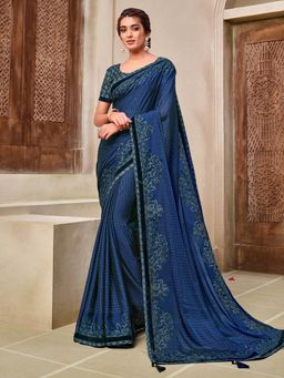 Odette - Blue Silk Georgette Designer Saree with Unstitched Blouse