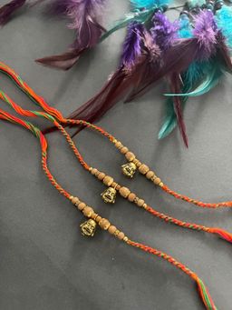 Digital Dress Room - Unique Designer Chandan Rakhi Laughing Buddha Face Thread Rakhi (Pack of 3)