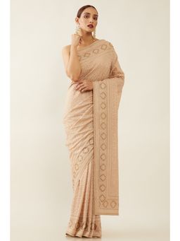 Soch - Women Peach Embroidered Saree with Unstitched Blouse