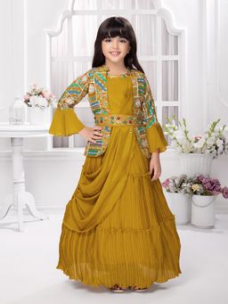 BETTY - Mustard Colored Festive Gown with Jacket and Belt