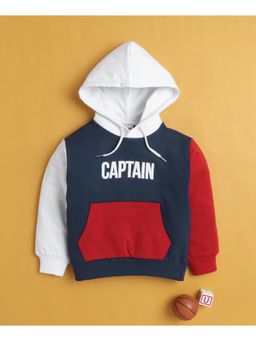 Bumzee - Navy Blue and Red Boys Full Sleeves Cotton Hoodie