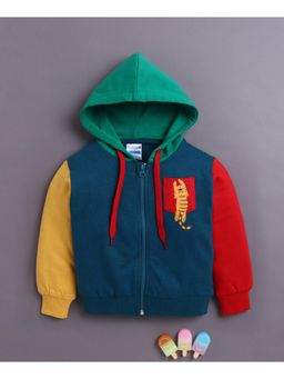 Bumzee - Blue Boys Full Sleeves Cotton Hooded Zipper Sweatshirt