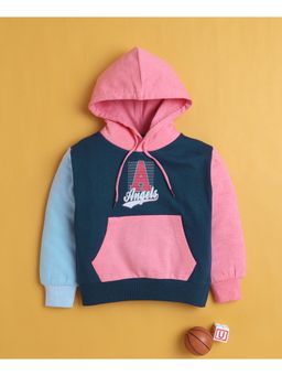 Bumzee - Navy Blue and Pink Girls Full Sleeves Cotton Hoodie