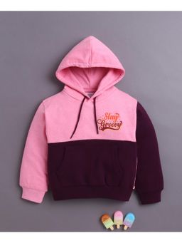 Bumzee - Pink and Wine Girls Full Sleeves Cotton Hoodie