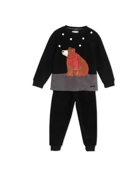 CHERRY CRUMBLE BY NITT HYMAN - Black Embroidered Unisex Winter Nightsuit