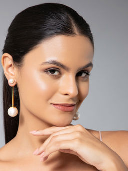 MAASHA - Women White Satin Pearl Drop Earrings