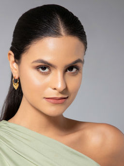 MAASHA - Women Gold Stainless Steel Heart Drop Earrings