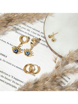 MAASHA - Women Gold-Tone Evil Eye Earrings (Pack of 3 )