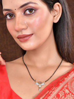 Silvermerc Designs - Gold Plated Black Beaded Stone Studded Mangalsutra