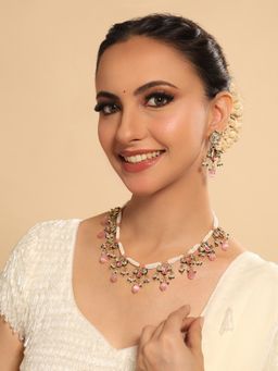 Nuyug - 22K Gold Plated Multi-Color Pearl Empress Flora Stone Necklace Set