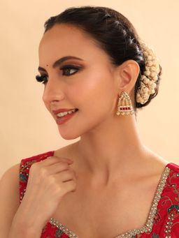 Nuyug - Gold Plated Bling Pink Kundan Drop Earrings