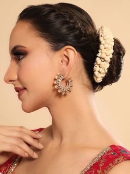 Nuyug - Kanika White Floral Pearl Hoop Earrings
