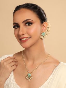 Nuyug - 22K Gold Plated Lotus Glow Turquoise Stone Necklace Set