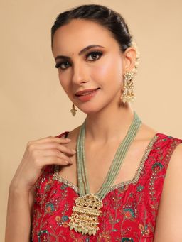 Nuyug - 22K Gold Plated Royal Sage Green Kundan Necklace Set