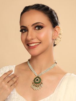 Nuyug - 22K Gold Plated Ziva Bloom Green Beaded Kundan Necklace