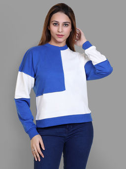 Club York - Women's Royal Blue Full Sleeve Colorblocked Round Neck Sweatshirt
